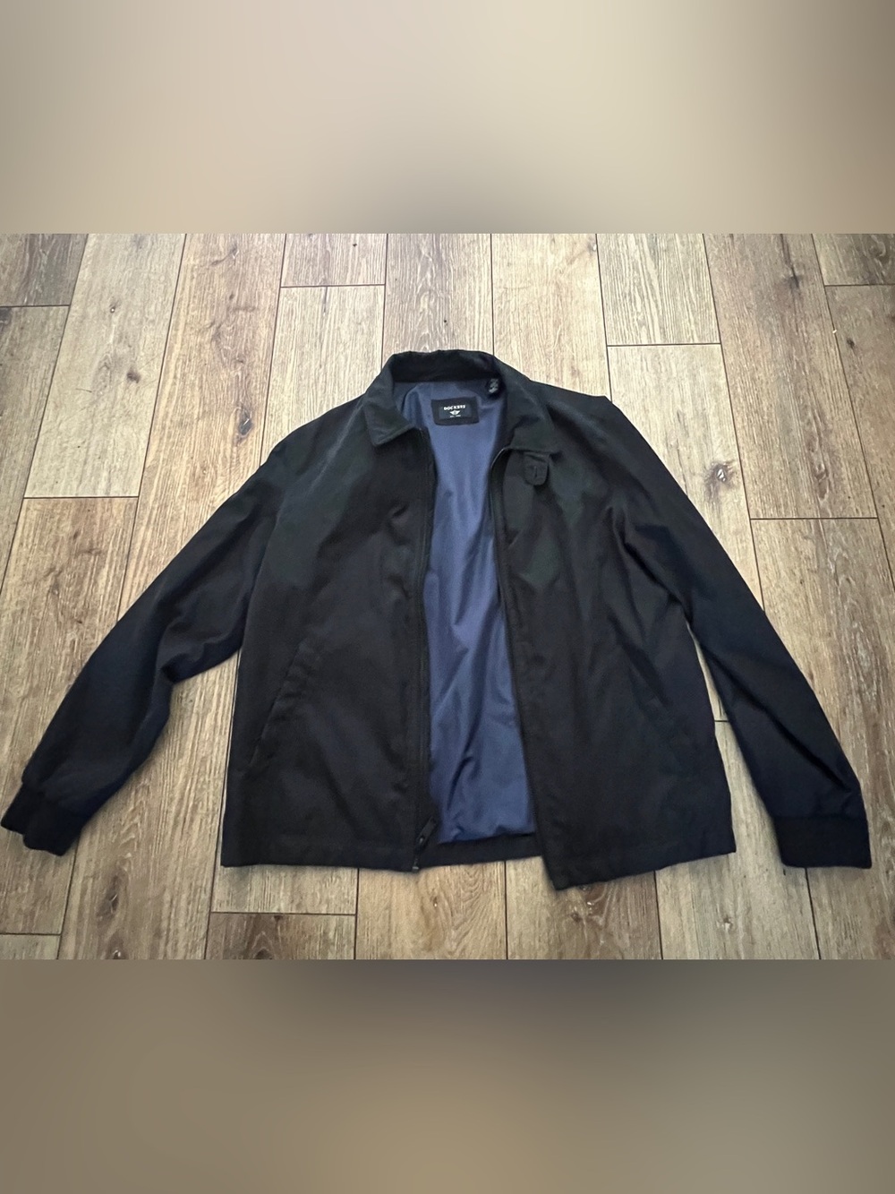 Dockers Men's Black Lightweight Zip Jacket with Blue Lining